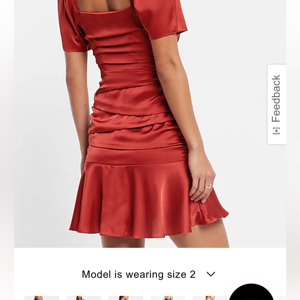 Satin Ruched Mini Dress in Rust Red - Picture 3 of 11